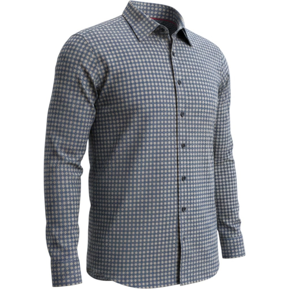 Desoto Button Down Shirt Mens Medium Blue Geometric Dot Excellent Jersey Knit